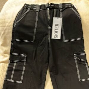 Black cargo style stretch waist denim